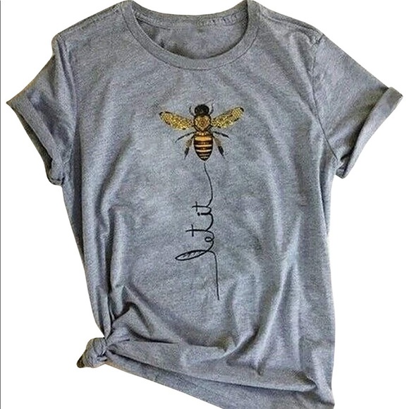 Tops - “Let it Be” Gray Script Bee Casual Tee XL Fits M